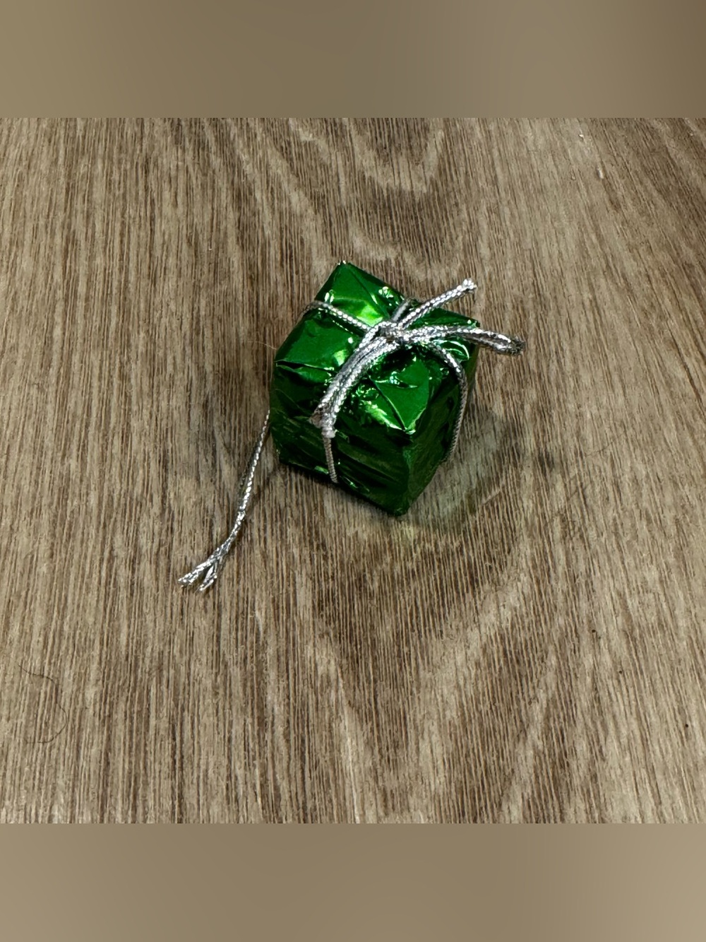 Green Metallic Gift Box Ornament with Silver Bow